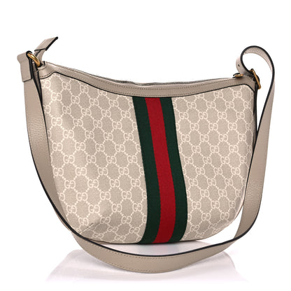 Gucci GG Supreme Monogram Textured Dollar Calfskin Web Small Ophidia Half Moon Hobo Beige Mystic White Oatmeal 3 of 11