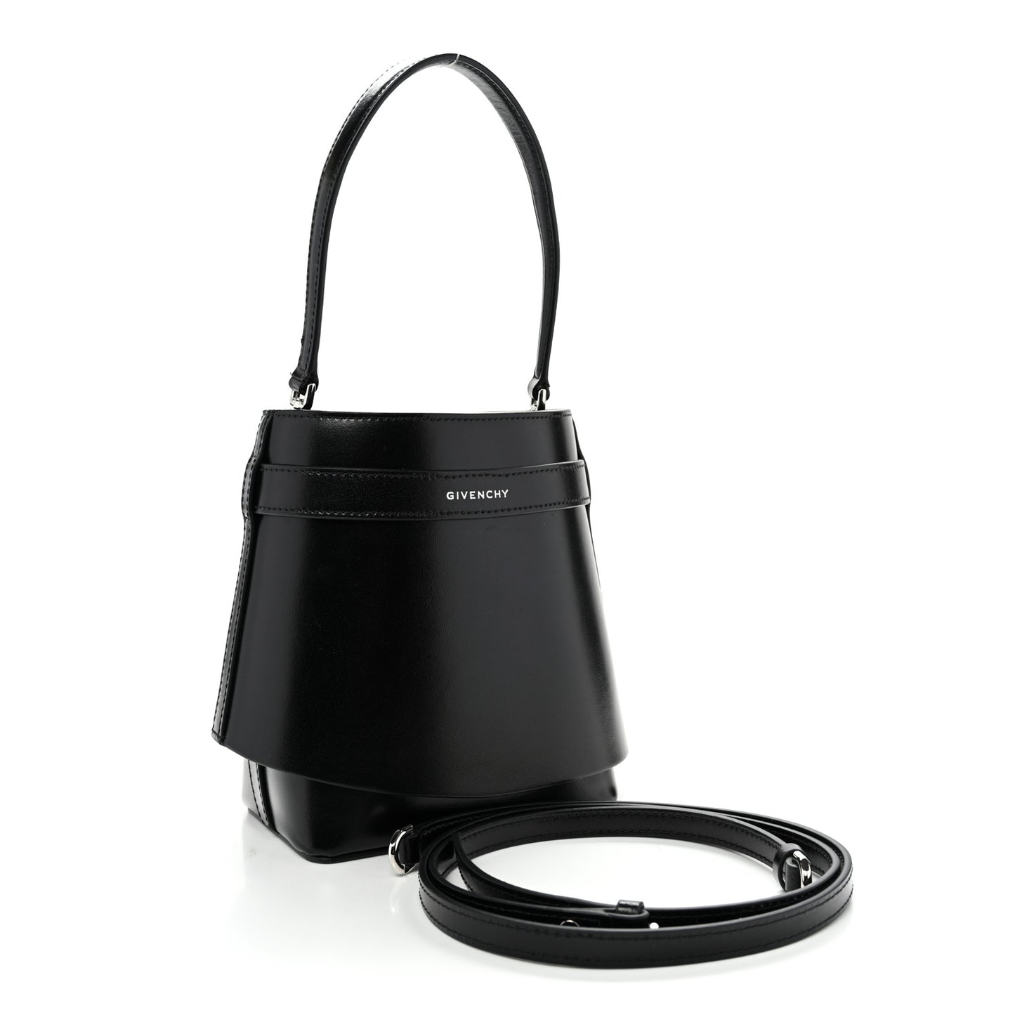 Box Calfskin Shark Lock Bucket Bag Black