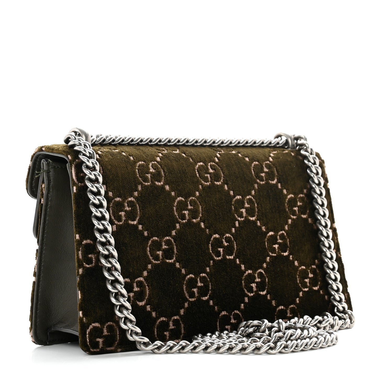 Velvet Moon Calfskin Crystal GG Monogram Small Dionysus Shoulder Bag Dark Olive Rose Gold