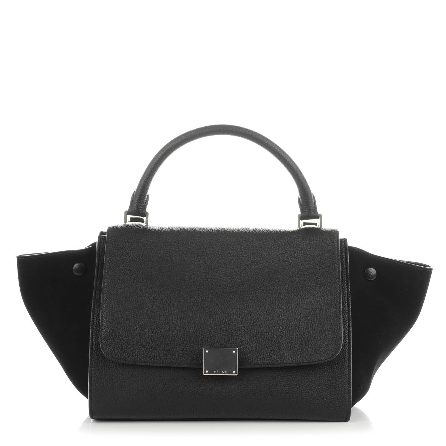 Celine Drummed Calfskin Suede Small Trapeze Black 1 of 9