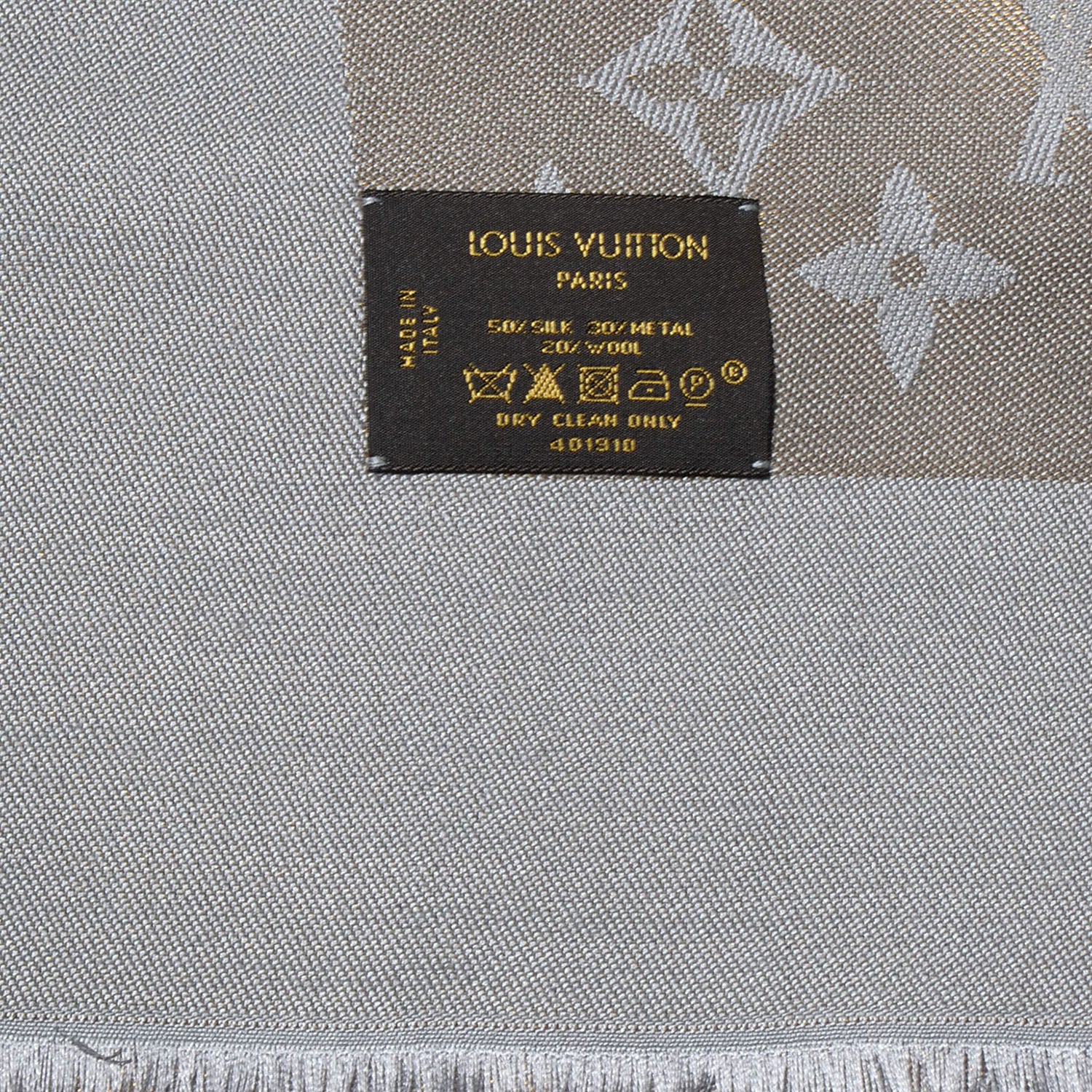 Louis Vuitton Silk Lurex Wool Monogram Shine Shawl Beige 4 of 5