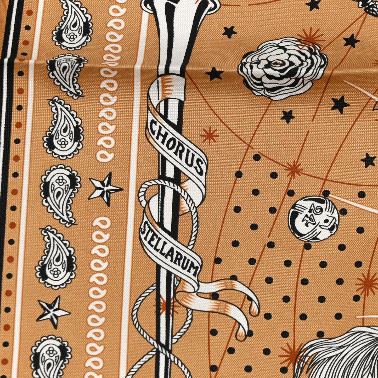 Silk Chorus Stellarum Bandana Scarf 55 Beige Dore White