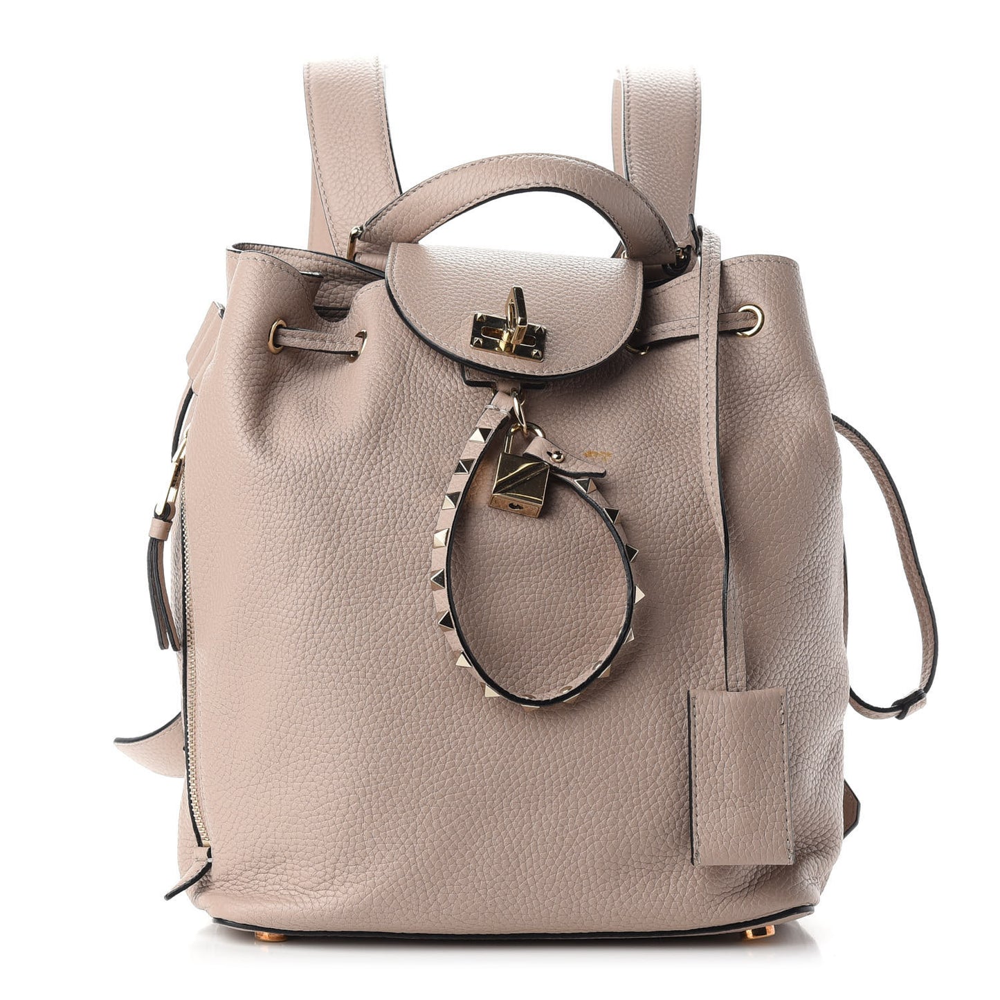 Pebbled Calfskin Rockstud Drawstring Backpack Poudre