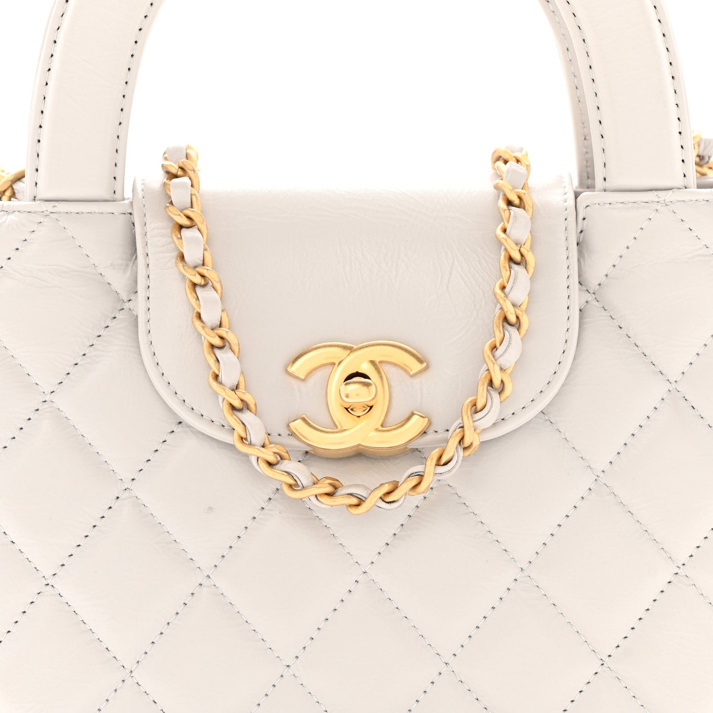 Shiny Aged Calfskin Quilted Nano Kelly Shopper Light Grey