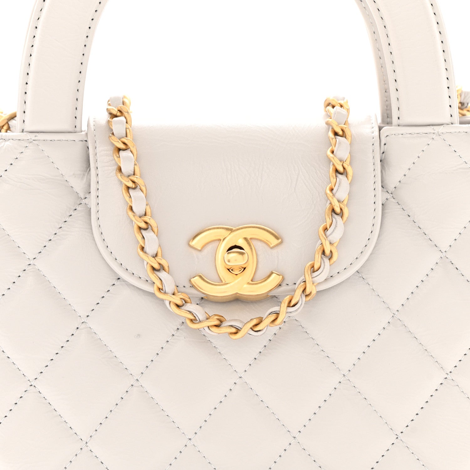Chanel Shiny Aged Calfskin Quilted Nano Kelly Shopper Light Grey 8 of 11