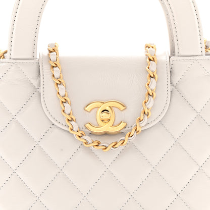 Chanel Shiny Aged Calfskin Quilted Nano Kelly Shopper Light Grey 8 of 11