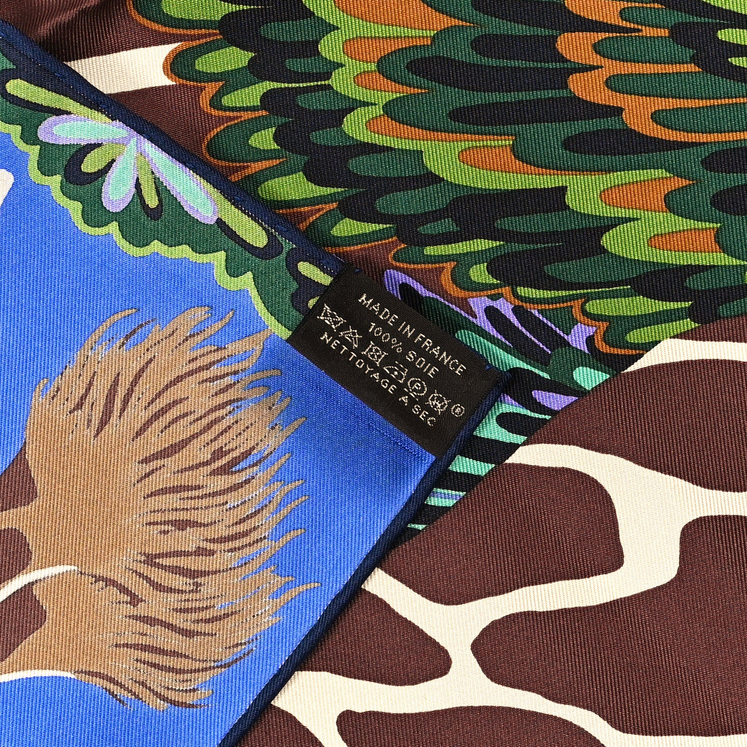 Hermes Silk The Three Graces Scarf 90 Bleu Vif Marron Vert 3 of 3