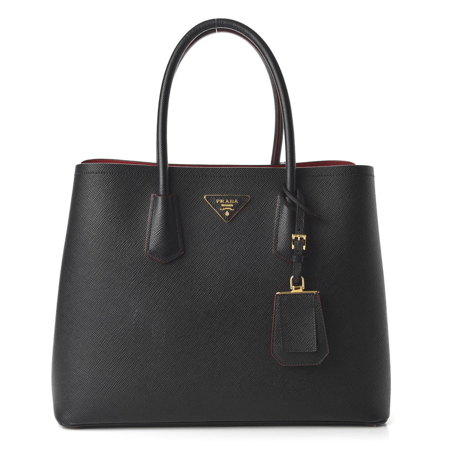 Saffiano Cuir Large Double Bag Black Fuoco