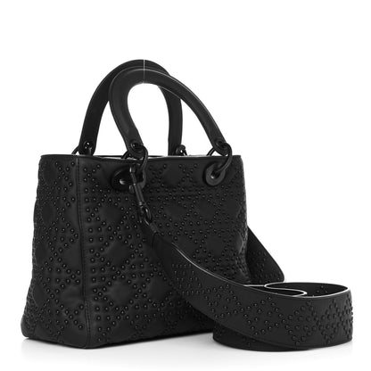 Christian Dior Matte Calfskin Cannage Studded Medium Supple Lady Dior Ultra Black 4 of 12