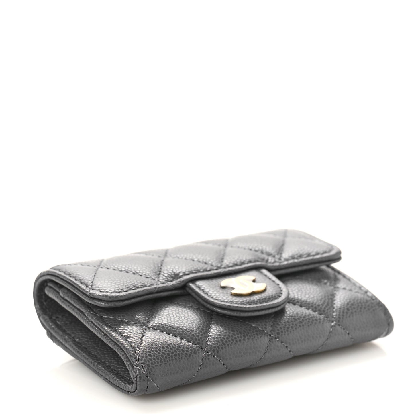 Caviar Quilted Flap Card Holder Wallet Dark Grey
