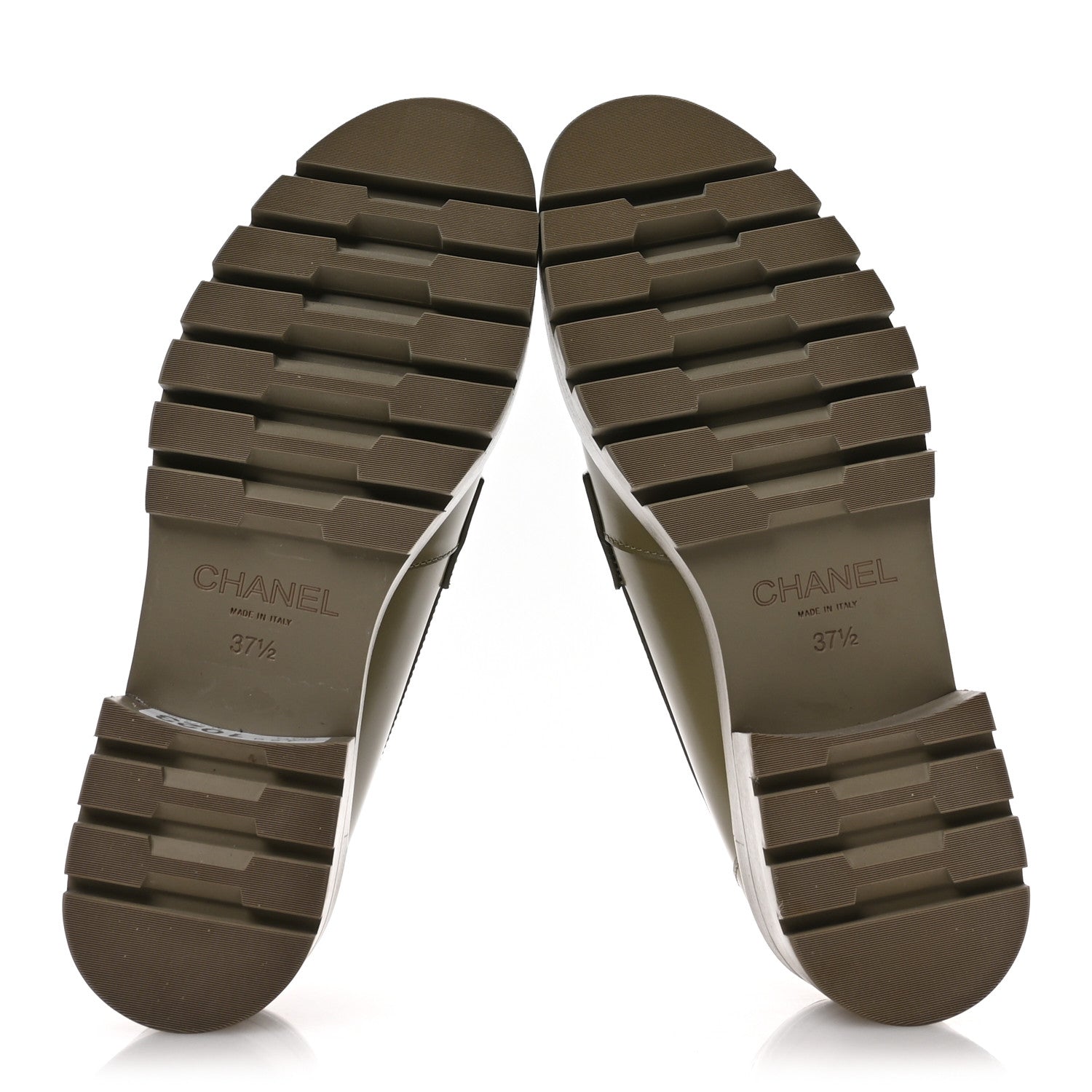 Chanel Calfskin Metal CC Loafers 37.5 Khaki 6 of 10