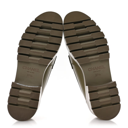 Chanel Calfskin Metal CC Loafers 37.5 Khaki 6 of 10