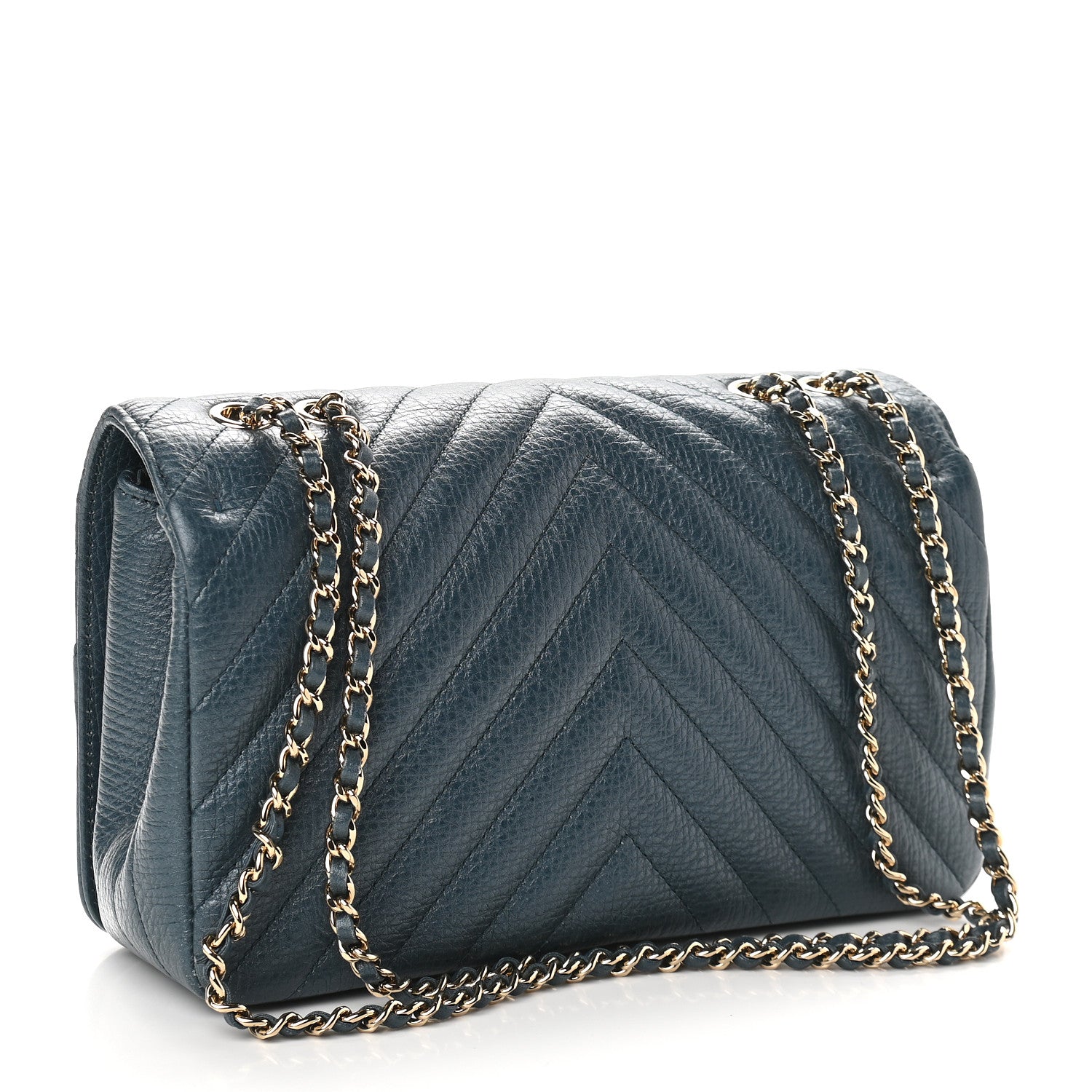 Chanel Metallic Calfskin Chevron Quilted Small Statement Flap Blue 3 of 9