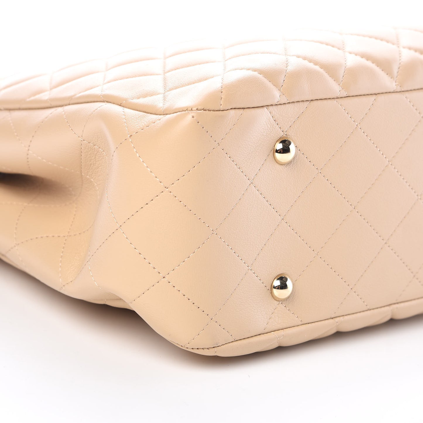 Lambskin Quilted Large Classic Shopping Tote Beige