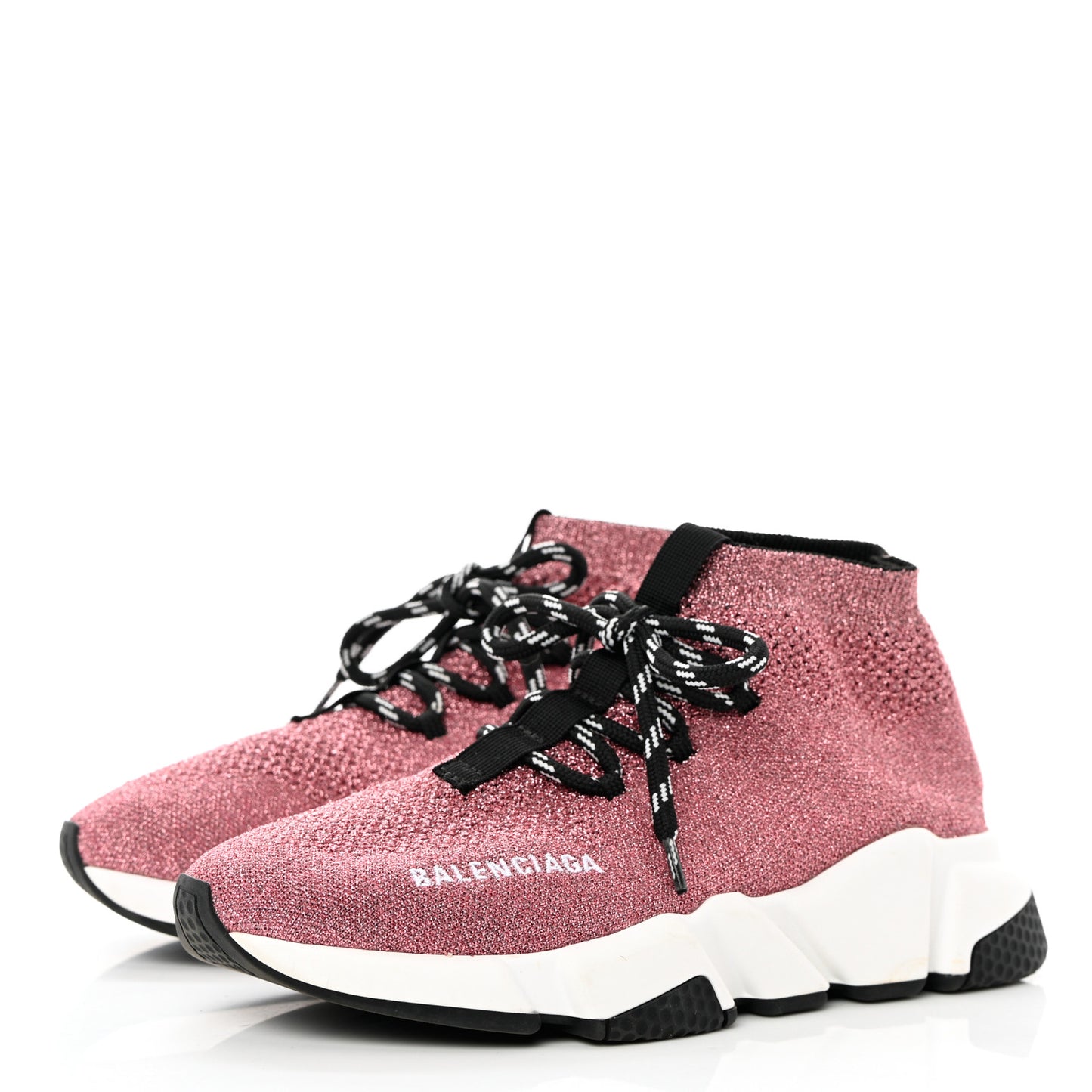 Laminated Knit Womens Speed Lace Up Sneakers 36 Pink White Black