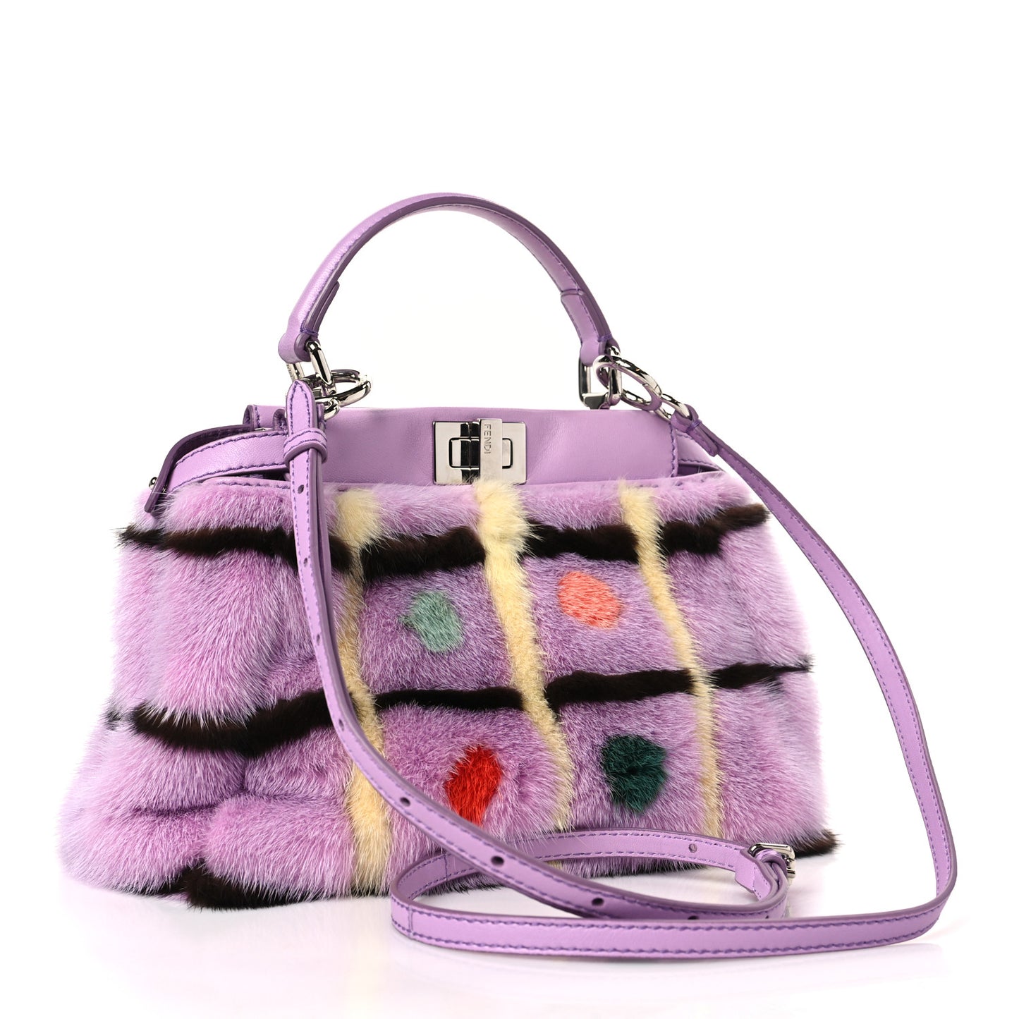 Mink Fur Shiny Nappa Chess Print Micro Peekaboo Iconic Satchel Lavanda Multicolor