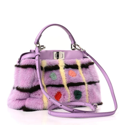 Fendi Mink Fur Shiny Nappa Chess Print Micro Peekaboo Iconic Satchel Lavanda Multicolor 3 of 9