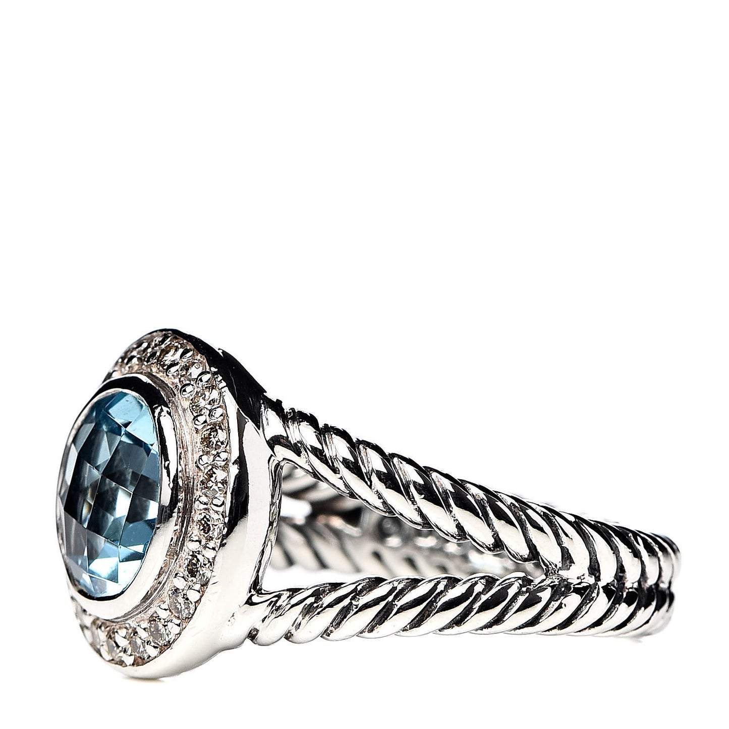 Sterling Silver Diamond Blue Topaz 8mm Petite Cerise Ring 52 6