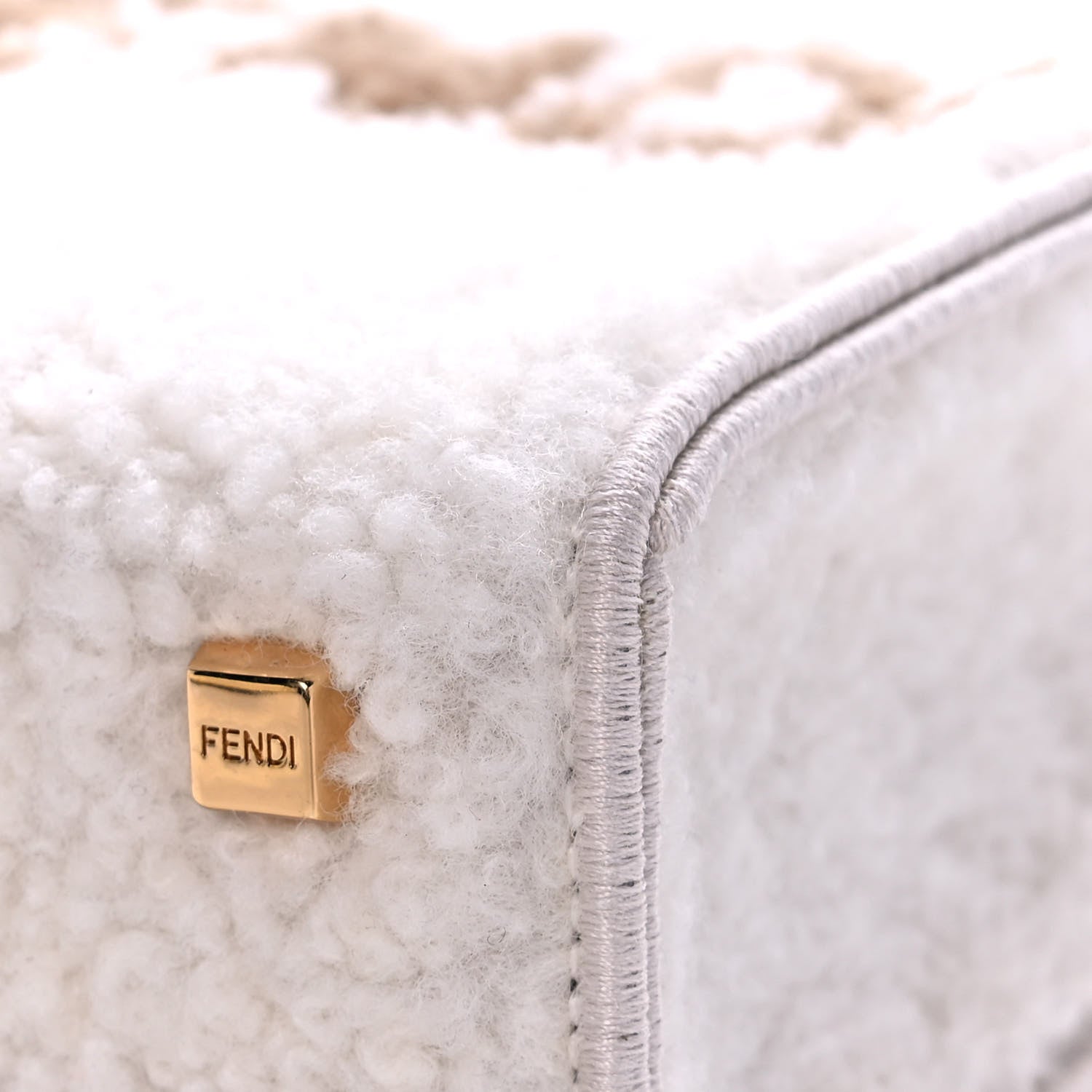 Fendi Shearling Vitello King Plexiglass Logo Mini Fendi Sunshine Shopper Tote White 12 of 16