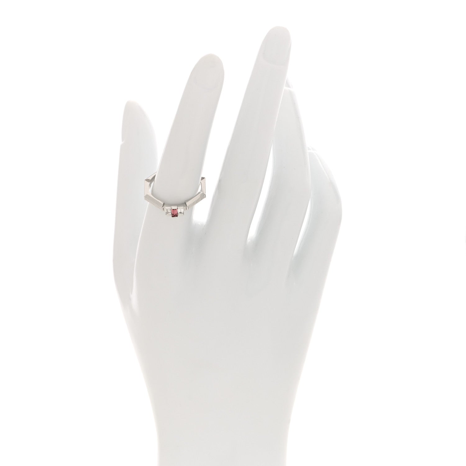 Gucci 18K White Gold Diamond Pink Tourmaline Link to Love Ring 55 7.25 2 of 4