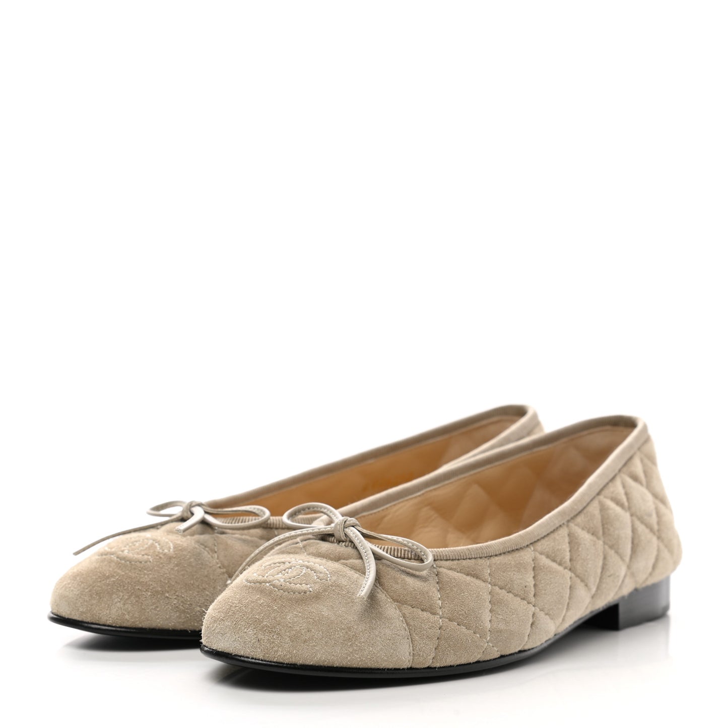 Suede Calfskin Quilted Cap Toe CC Ballerina Flats 36.5 Dark Beige