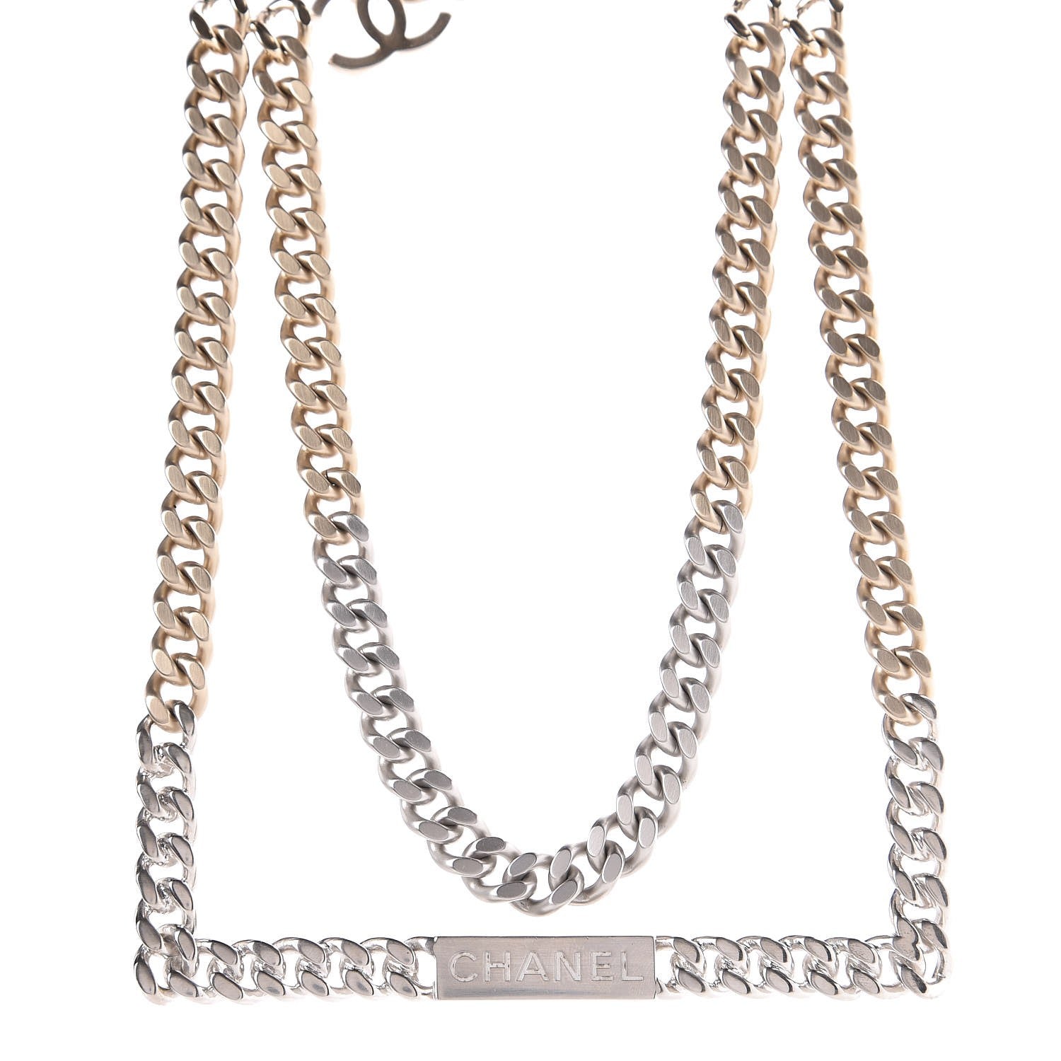 Chanel Oversized Chain Logo Short Necklace Gold Silver 1 of 5