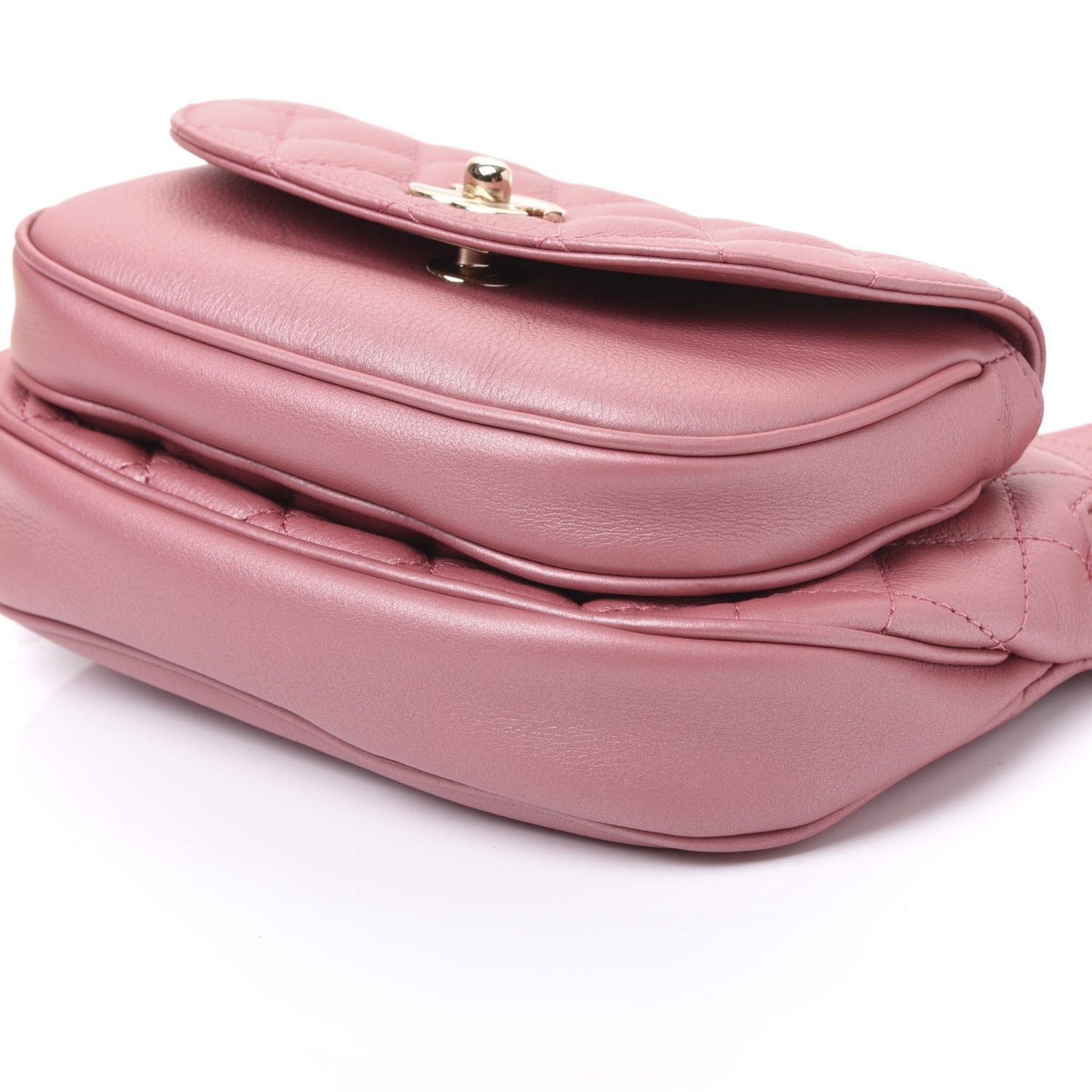 Metallic Calfskin Flap Chain Waist Bag Pink