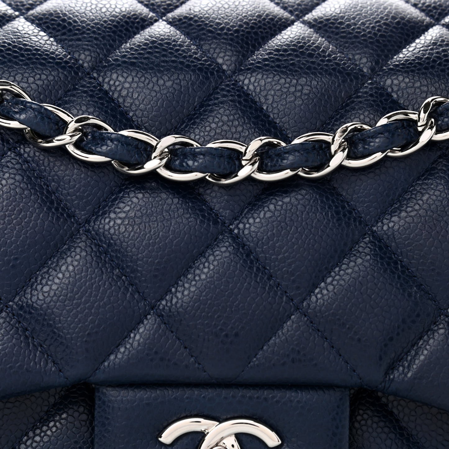 Caviar Quilted Jumbo Double Flap Navy Blue