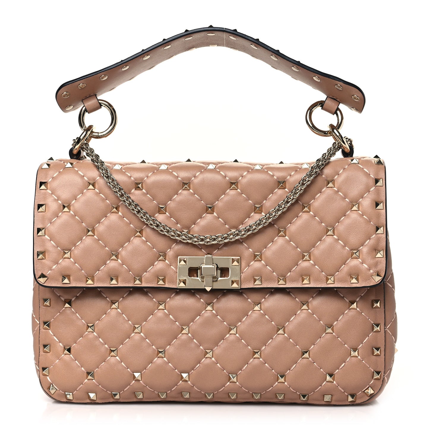 Lambskin Medium Rockstud Spike Shoulder Bag Poudre