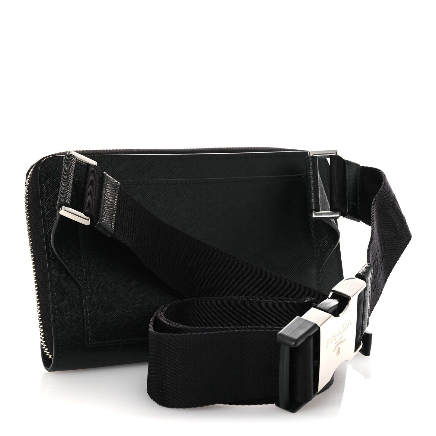 Saffiano Travel Double Zip Crossbody Belt Bag Black