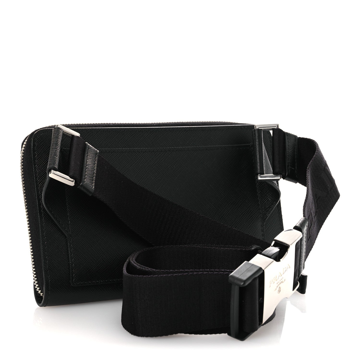 Prada Saffiano Travel Double Zip Crossbody Belt Bag Black 3 of 10