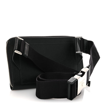 Prada Saffiano Travel Double Zip Crossbody Belt Bag Black 3 of 10