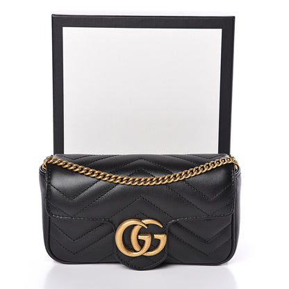 Gucci Calfskin Matelasse Super Mini GG Marmont Shoulder Bag Black 11 of 11
