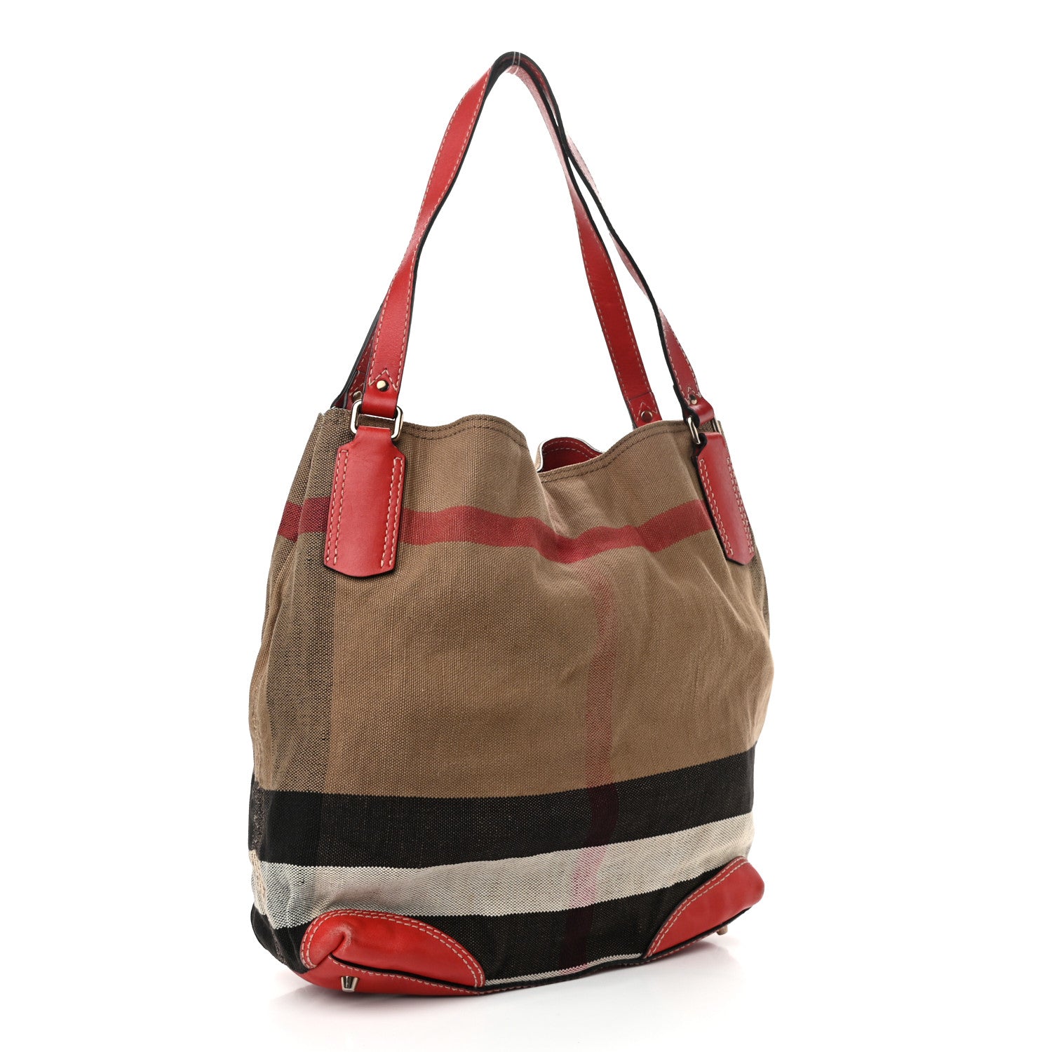 Burberry Canvas Mega Check Medium Ashby Hobo Saddle Cadmium Red 3 of 11