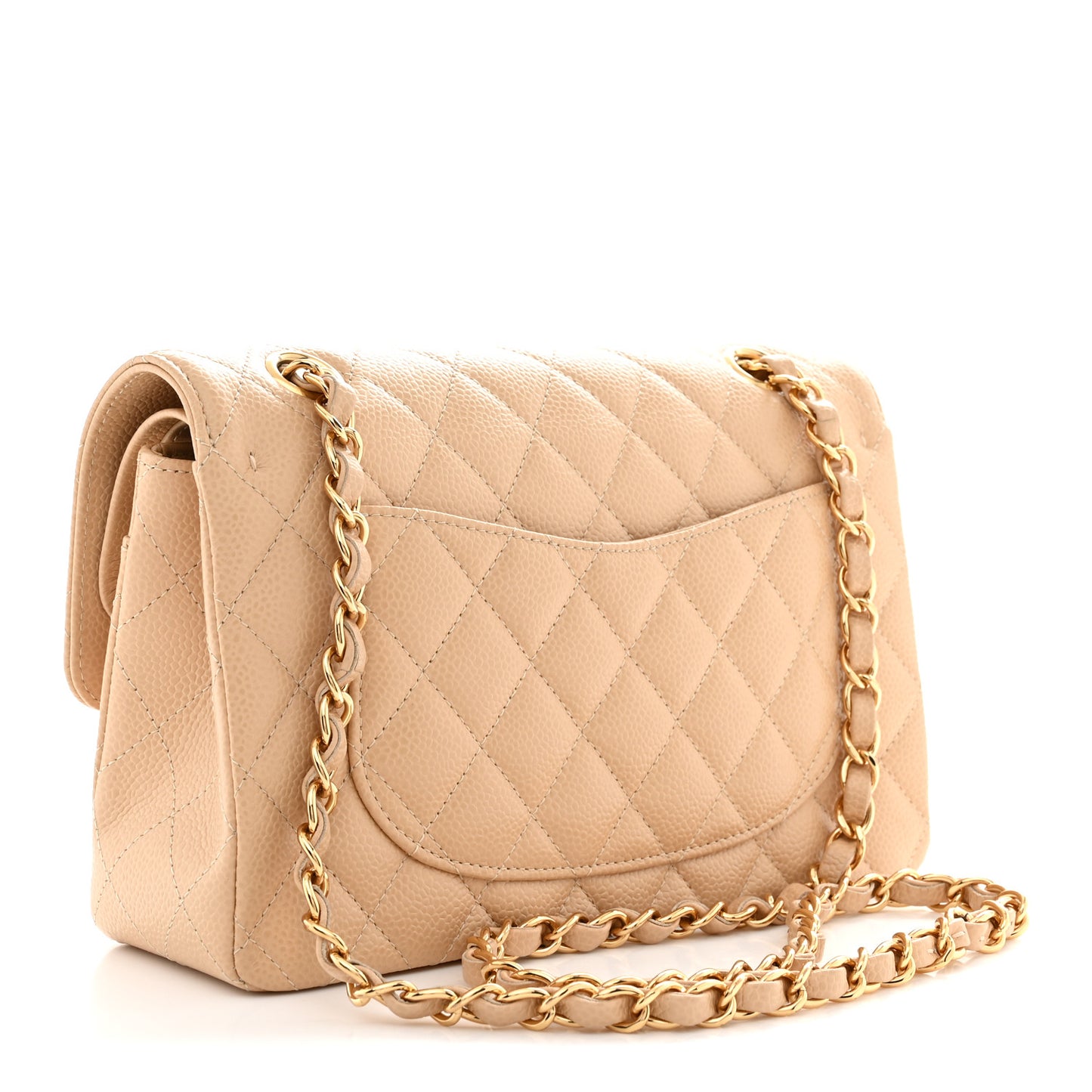 Caviar Quilted Small Double Flap Beige