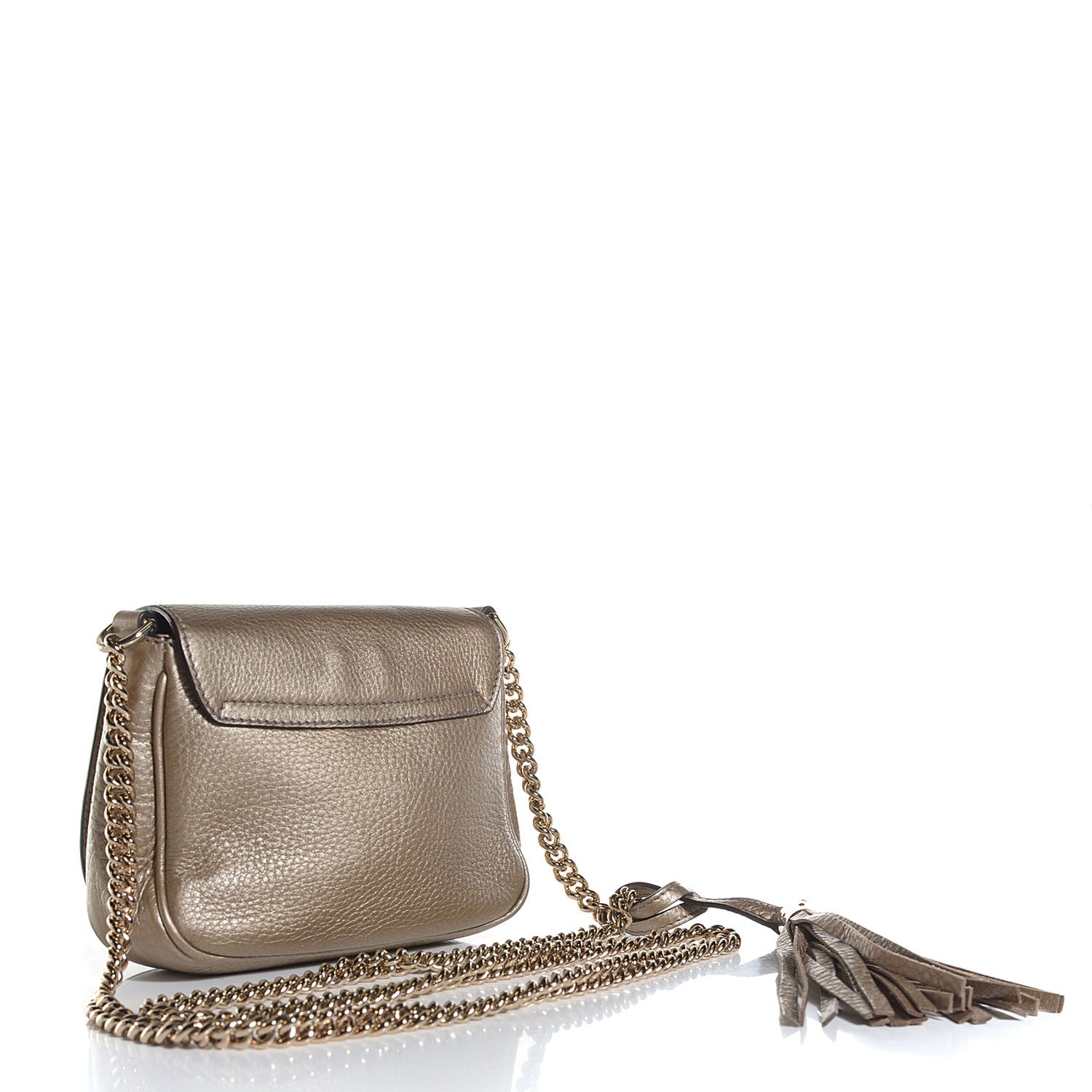 Gucci Metallic Pebbled Calfskin Small Soho Flap Crossbody Golden Beige 3 of 7