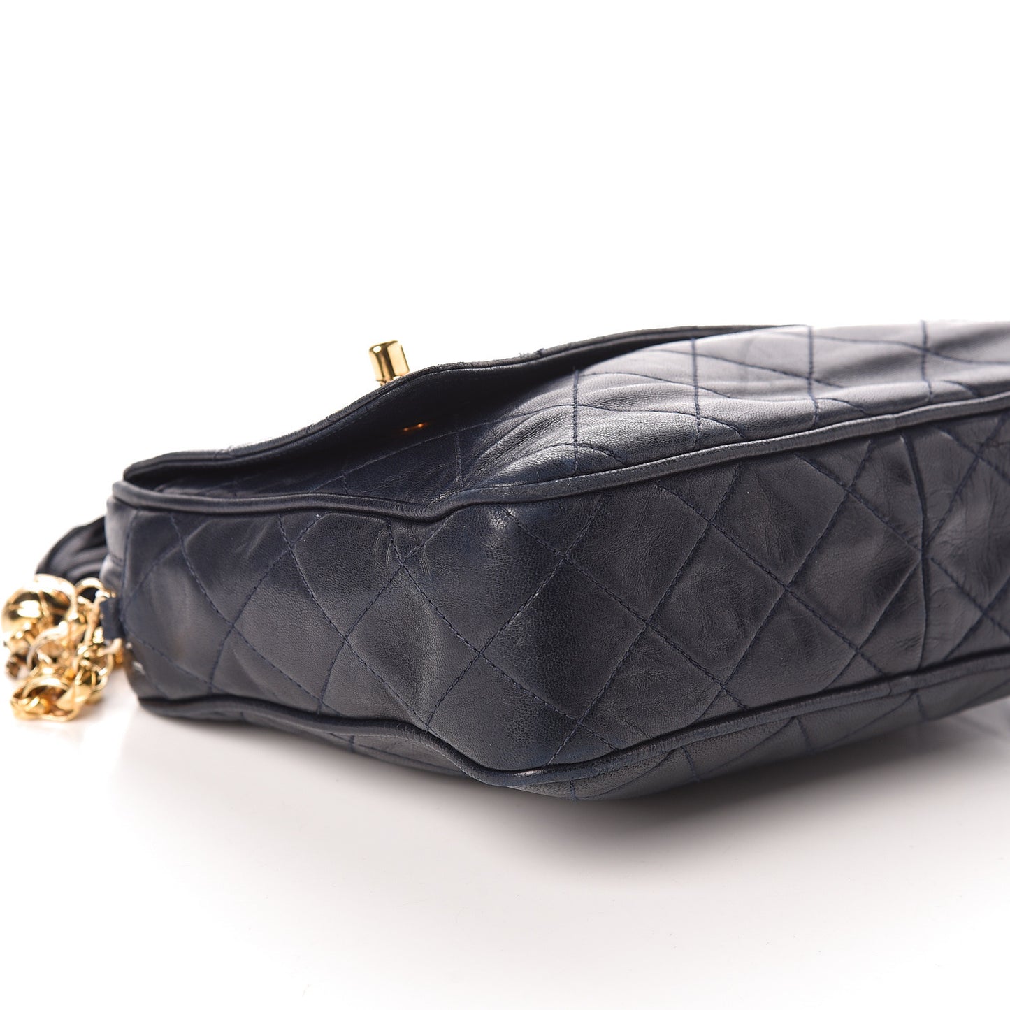 Lambskin Quilted Flap Tassel Camera Case Navy