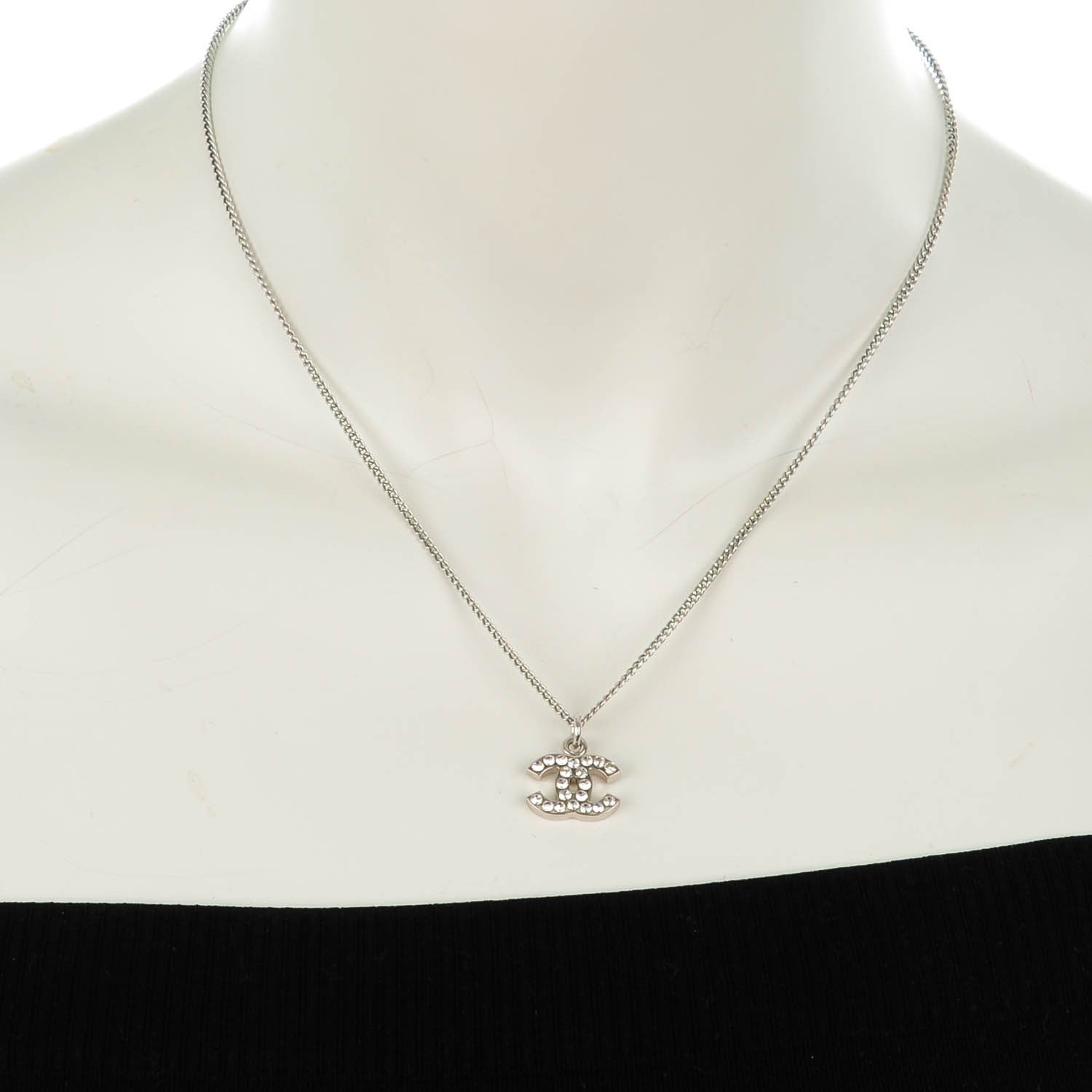 Chanel Crystal Timeless CC Necklace Silver 2 of 6