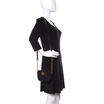 Gucci Calfskin Matelasse Mini GG Marmont Chain Shoulder Bag Black 2 of 10