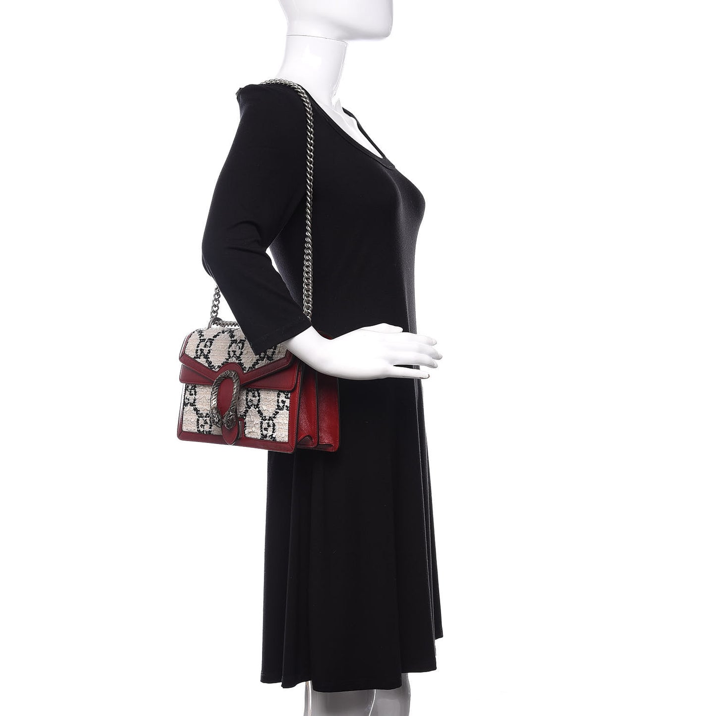 Tweed GG Monogram Small Dionysus Shoulder Bag White Black Romantic Cherry