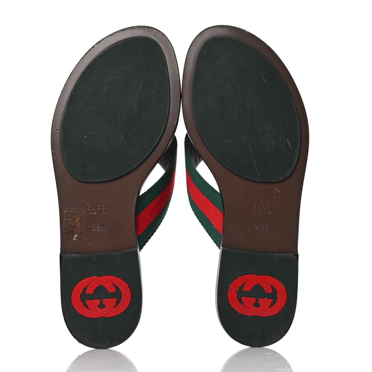 Gucci Nylon Calfskin Web GG Monogram Womens Thong Sandals 39.5 Green Red Cocoa 5 of 8