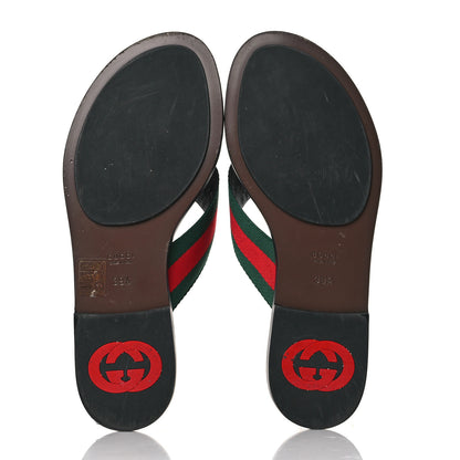 Gucci Nylon Calfskin Web GG Monogram Womens Thong Sandals 39.5 Green Red Cocoa 5 of 8