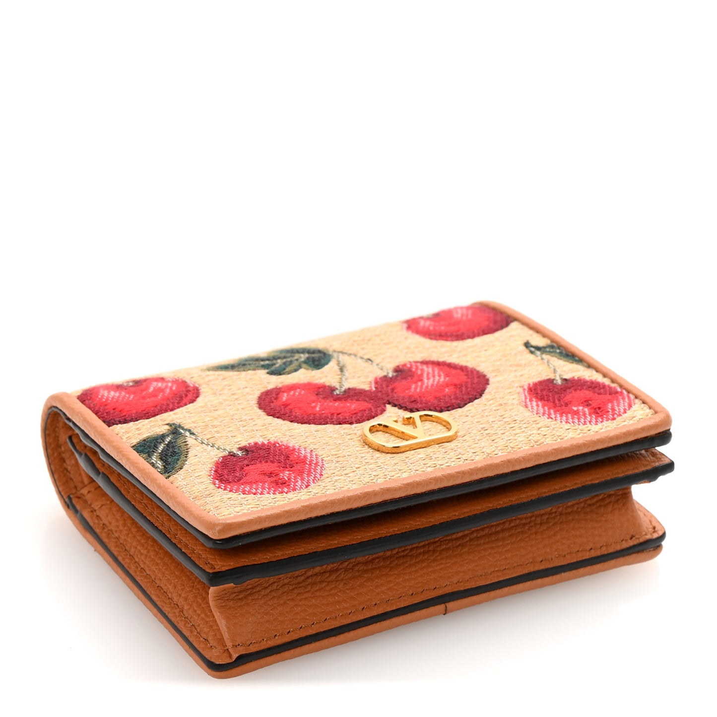 Cherryfic Jacquard Raffia Compact Vlogo Wallet Natural Red