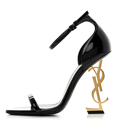 Saint Laurent Patent Calfskin Opyum 110 Sandals 37 Black Gold 1 of 11