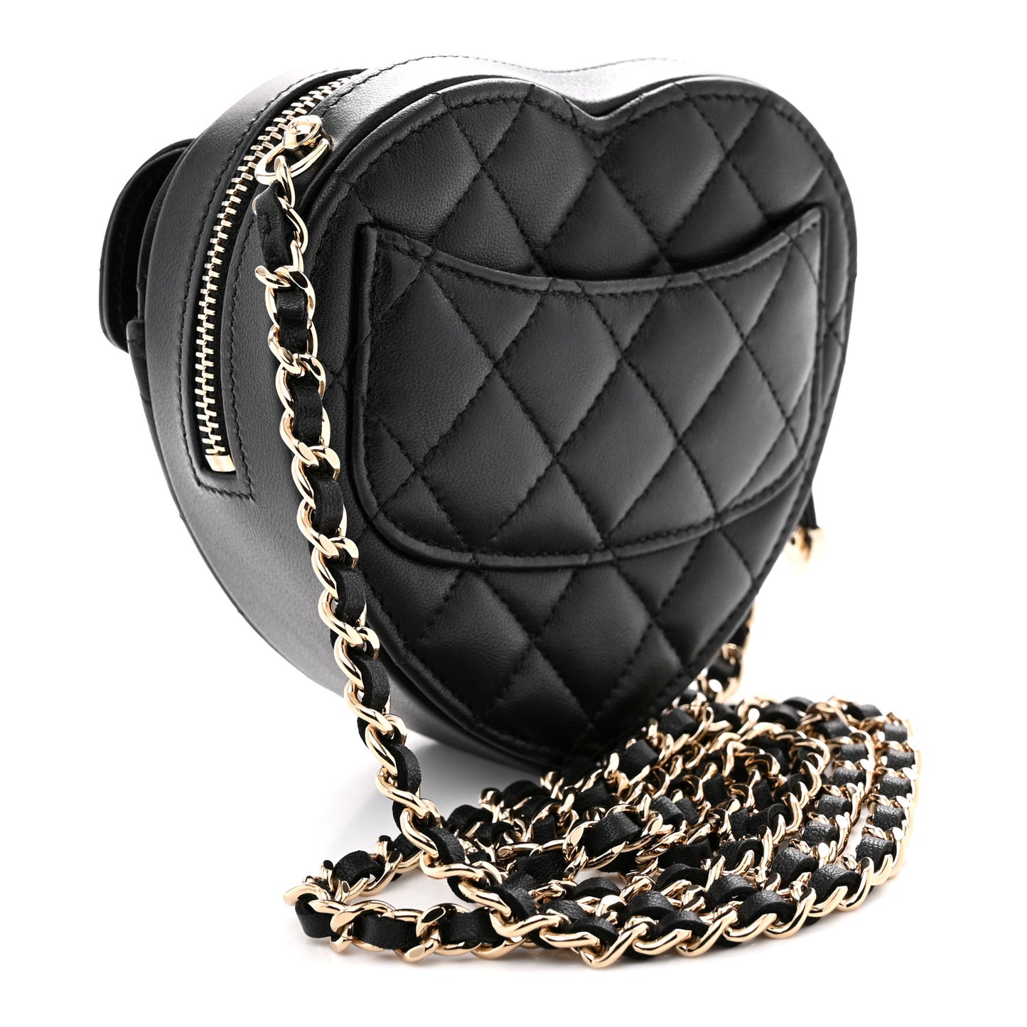 Lambskin Quilted CC In Love Heart Clutch With Chain Black