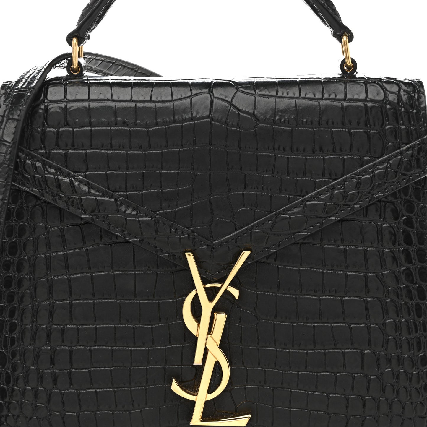 Calfskin Crocodile Embossed Mini Classic Monogram Cassandra Top Handle Black