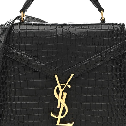Saint Laurent Calfskin Crocodile Embossed Mini Classic Monogram Cassandra Top Handle Black 8 of 14