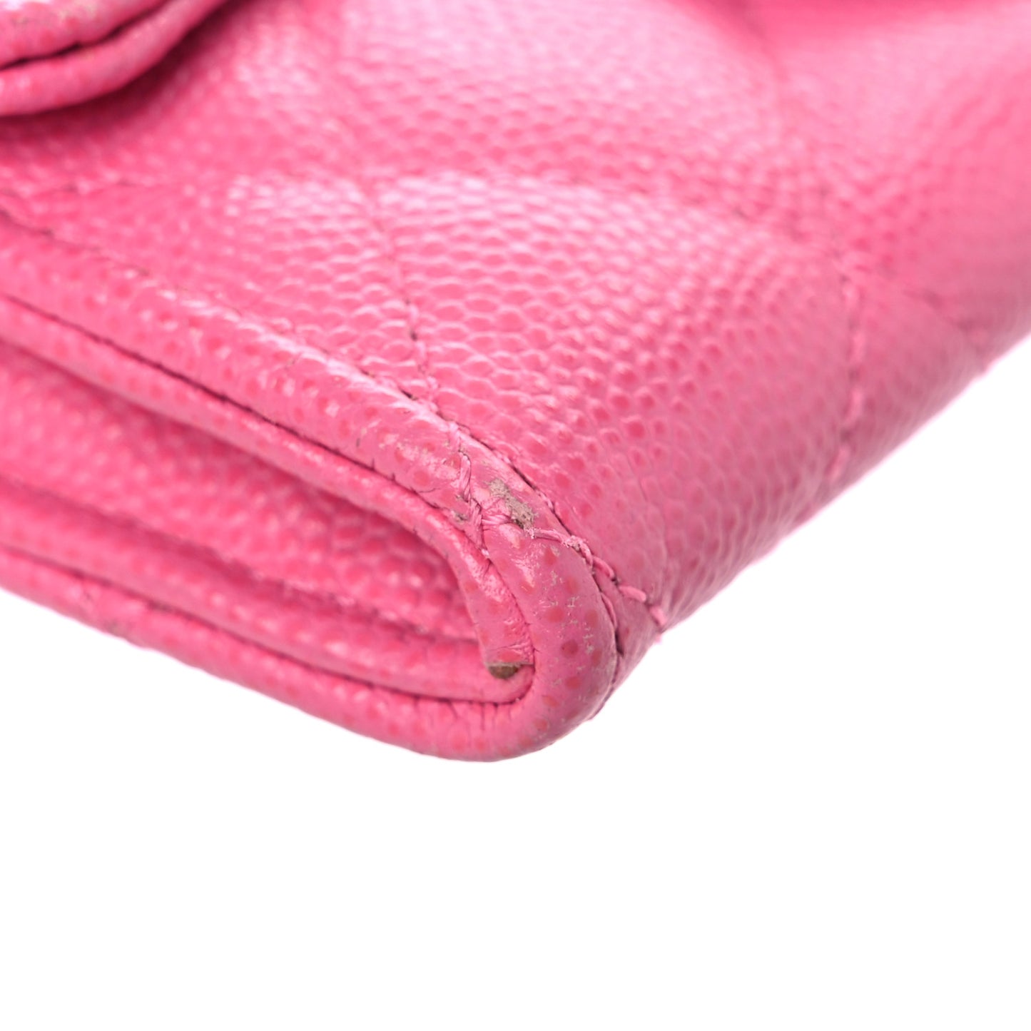 Caviar Quilted Flap Card Holder Wallet Pink