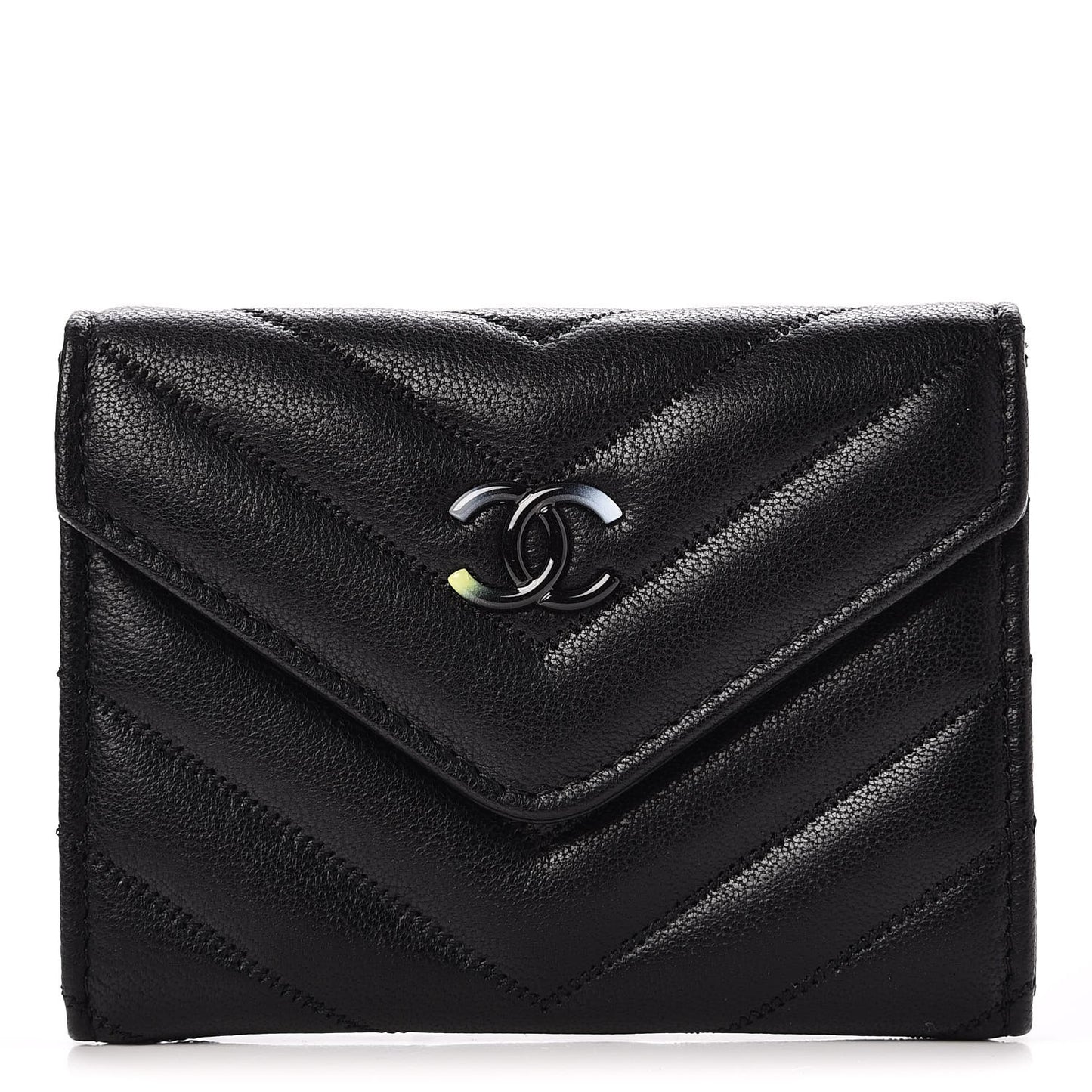 Lambskin Chevron Quilted Multicolor Card Holder Black
