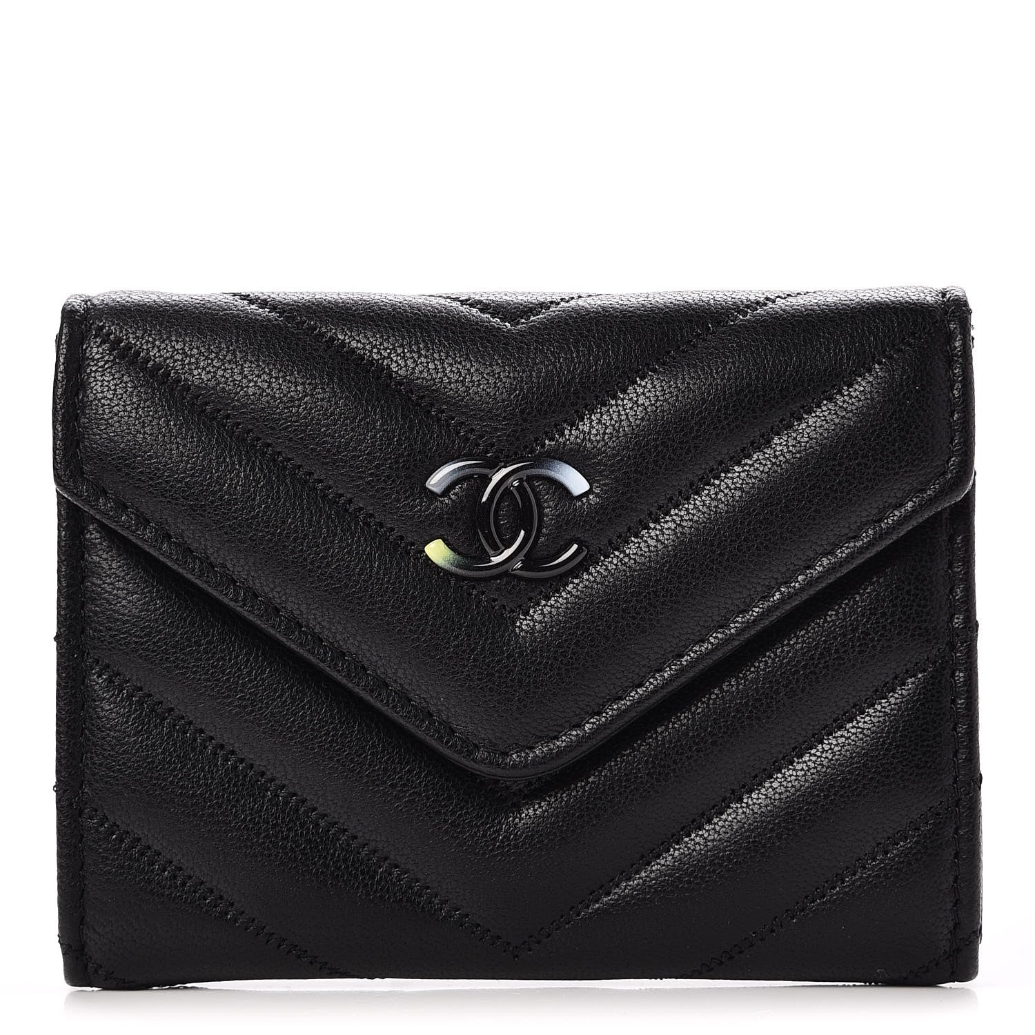 Chanel Lambskin Chevron Quilted Multicolor Card Holder Black 1 of 8